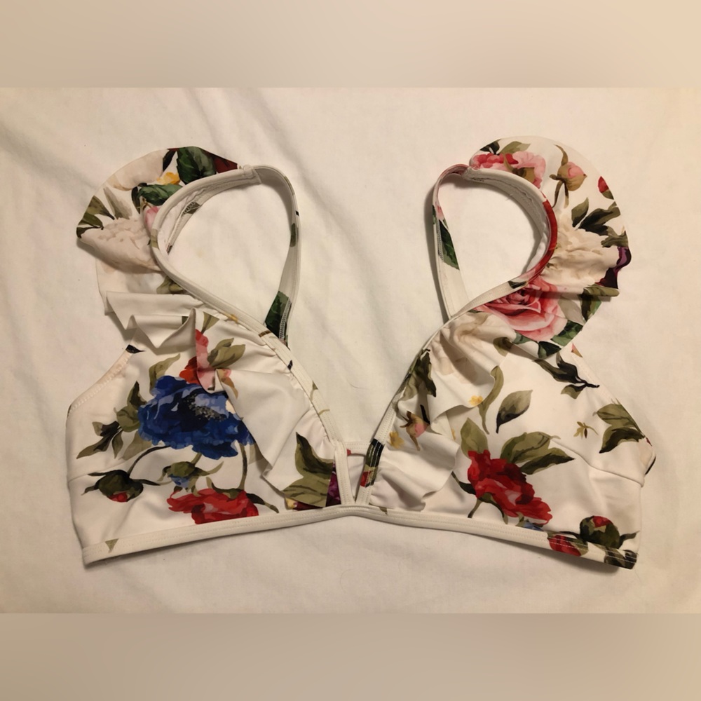 Floral & white, XXL, bikini top